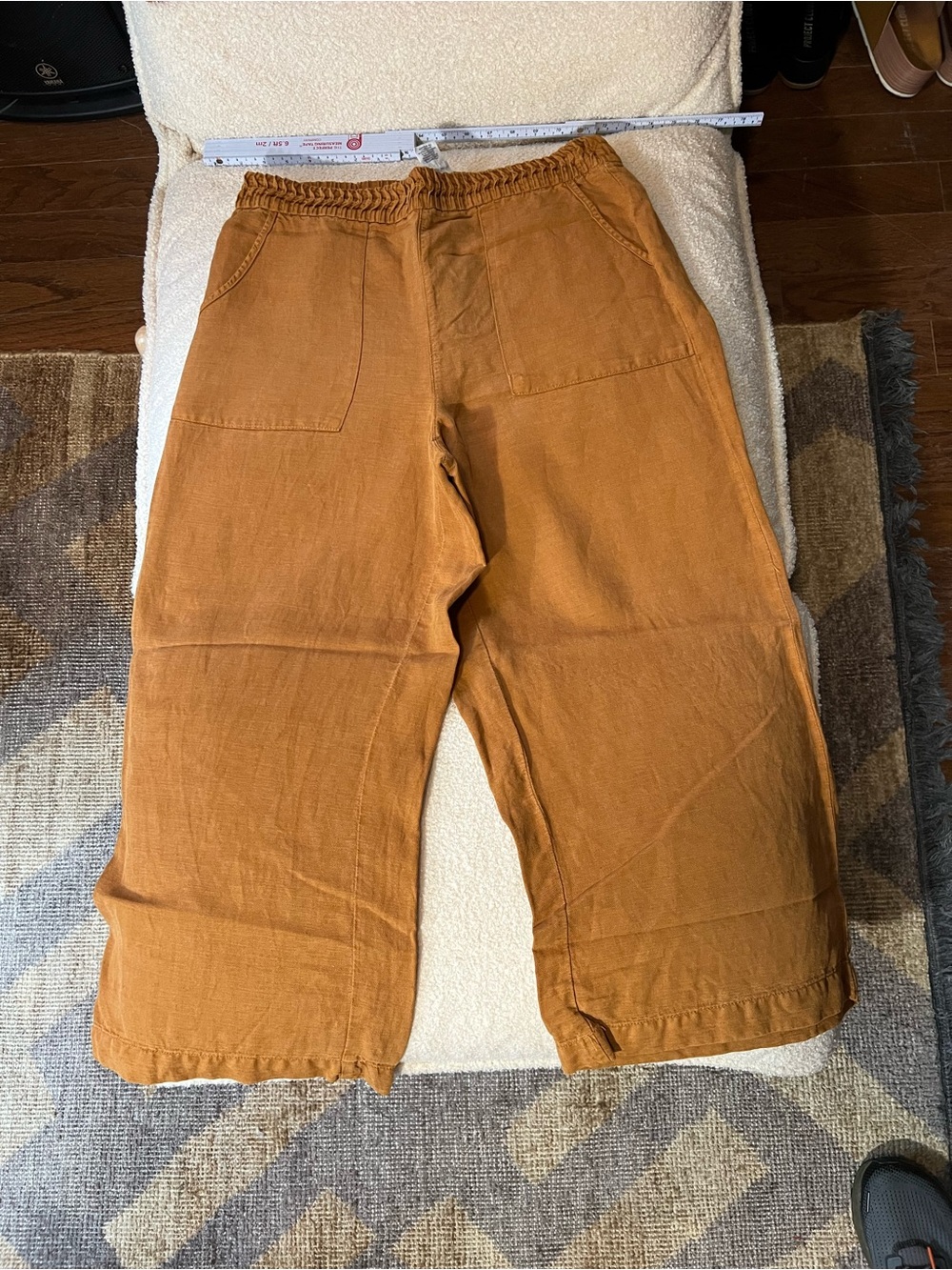 Joie Linen Lyocell Wide Barrel Leg Pants Brown/Rust L Pull On